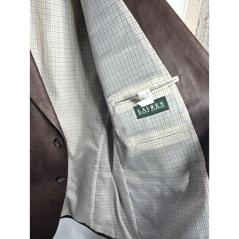 LAUREN Ralph Lauren Men's 50R Brown Faux Leather‎ Sport Coat Blazer Jacket